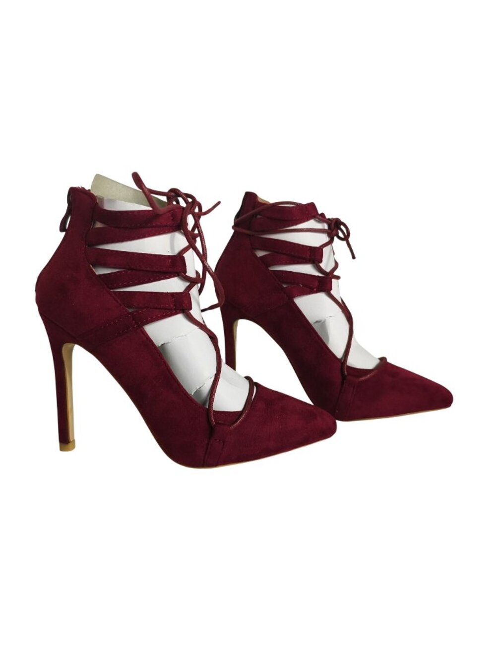 Forever Katelyn Womens 6 Lace-Up Stiletto Pumps Burgundy Suede High Heel Strappy